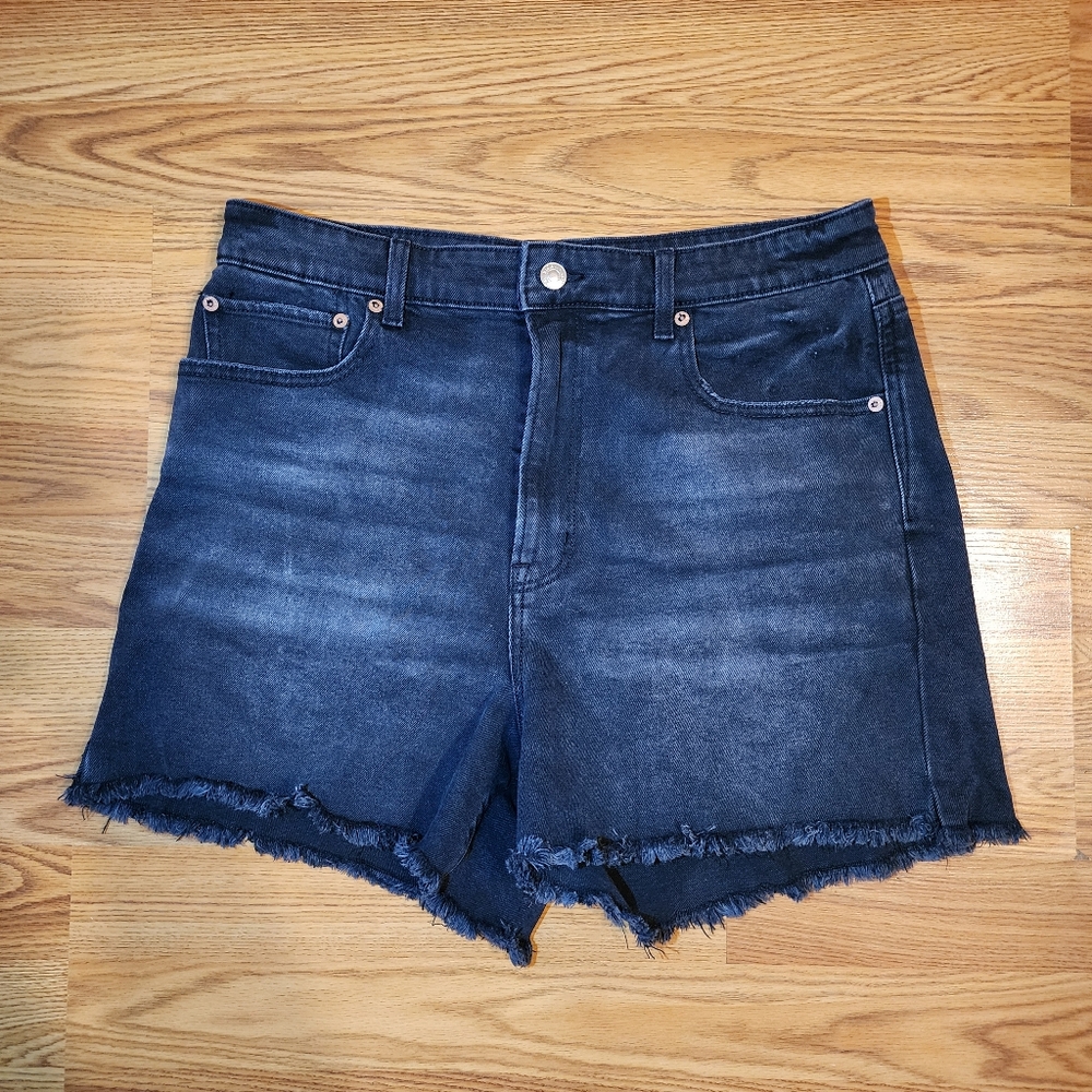 American Eagle Women Sz 12 Shorts Black Jean Cutoff 90s Boyfriend Highest Rise